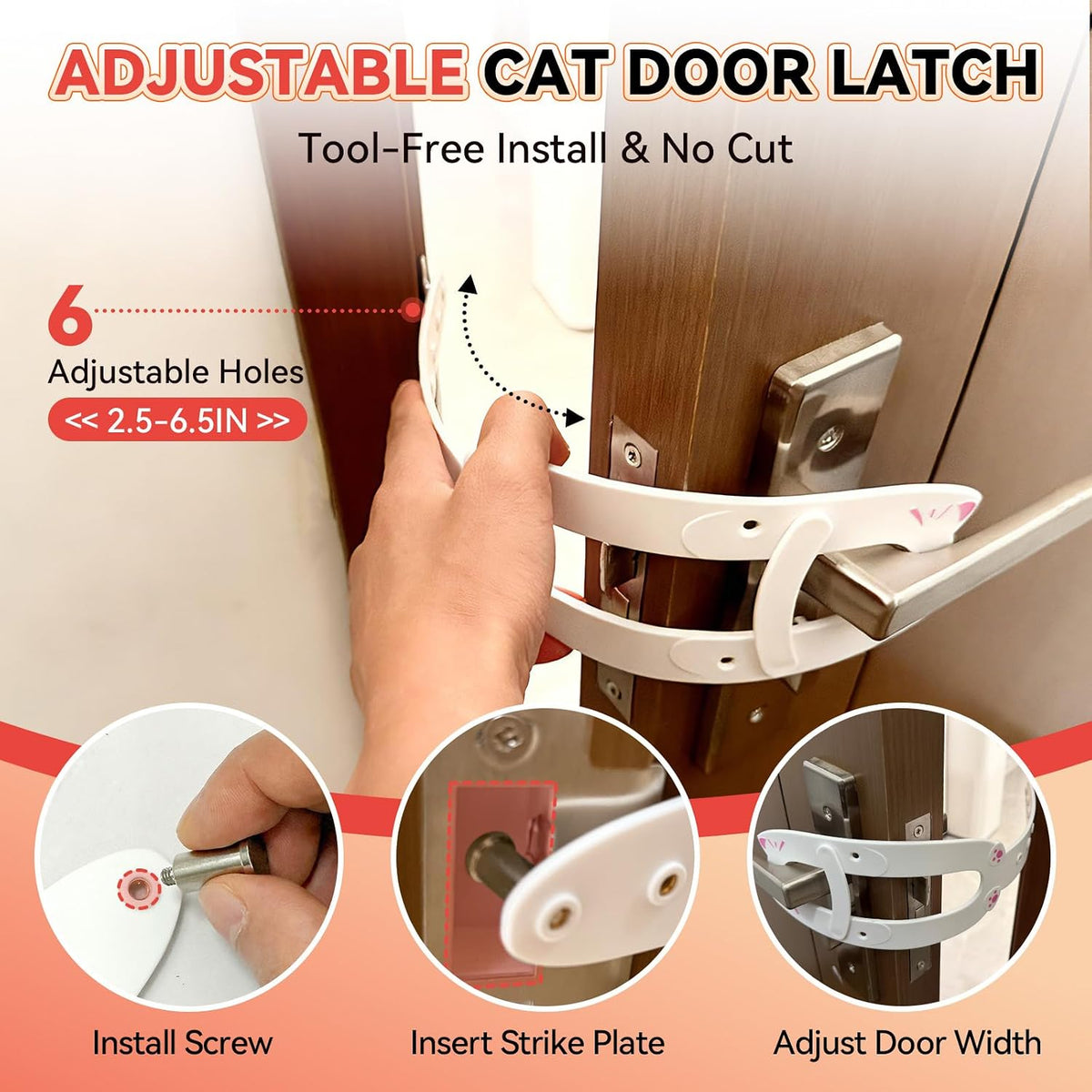 TGIOW Cat Door Latch with Stabilizer, Keep Door Open 2.5-6.5" - 2pcs-white - image 3