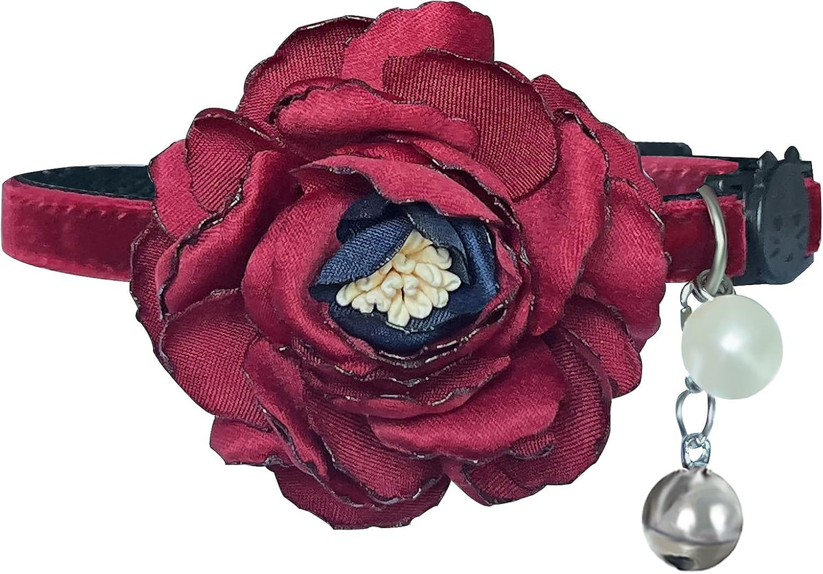 Fupo Cat Collar, Breakaway Adjustable with Bell& Flower - RED
