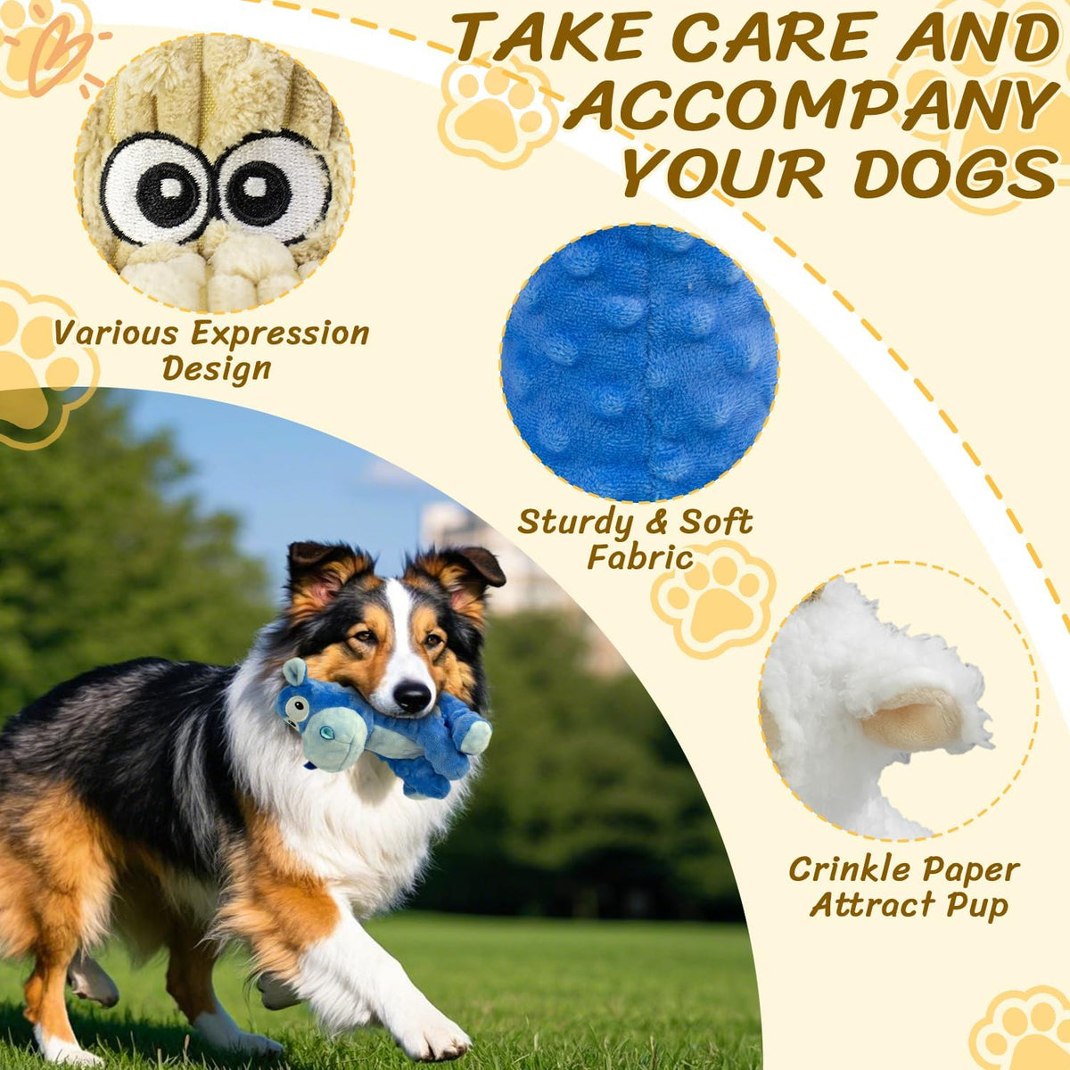 Squeaky Stuffed Dog Toys, Chew Dog for Large Medium Small Breeds – Essentials for Dogs - Blue&Khaki&White - image 2
