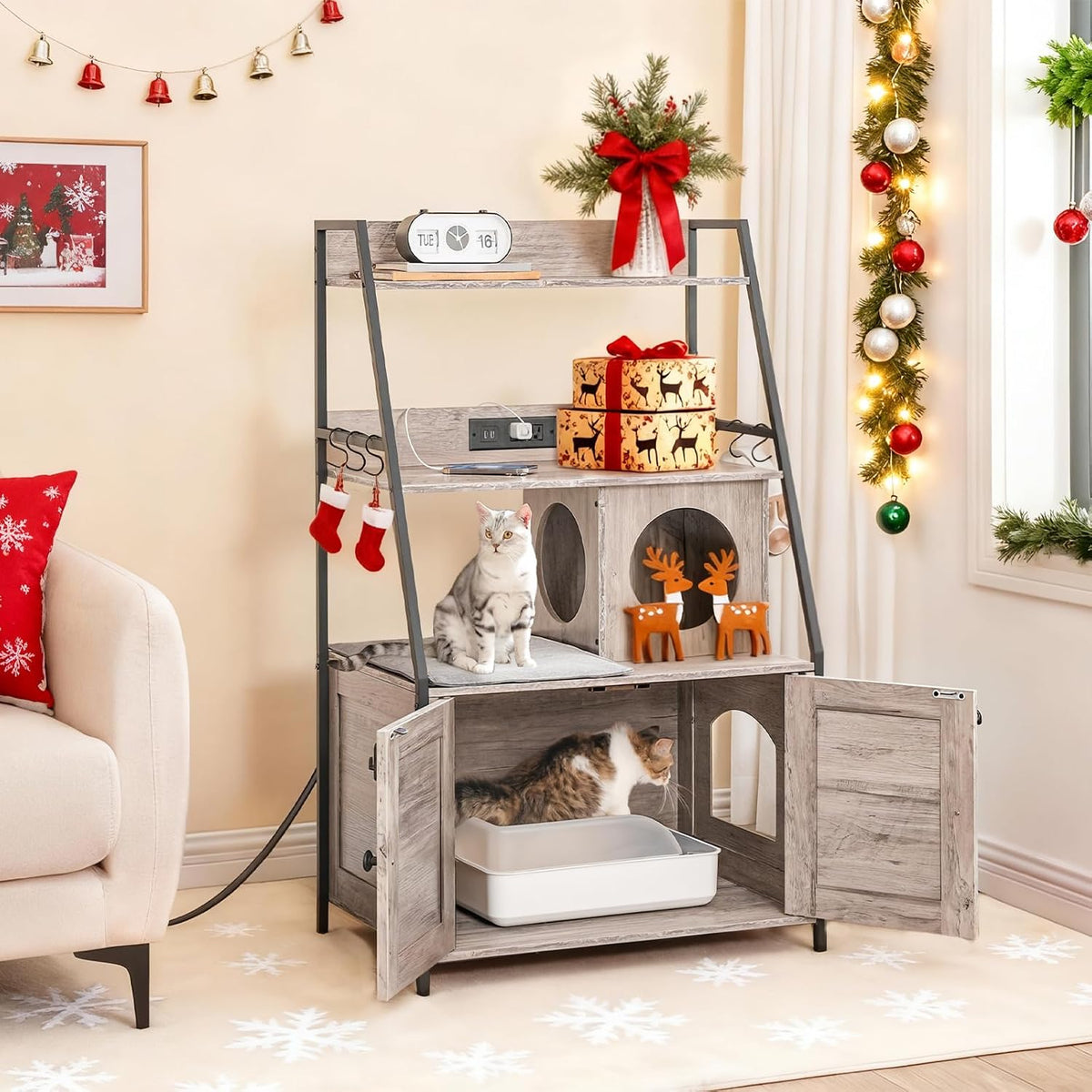 HOOBRO Litter Box Enclosure with 2 Storage Shelves - Greige - image 2