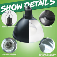 LUCKY HERP Aluminum 5.5inch Shallow Dome Reptile Light Fixture - Dome Reptile Light Fixture / 8.1 inch Non-Adjustable - image 3