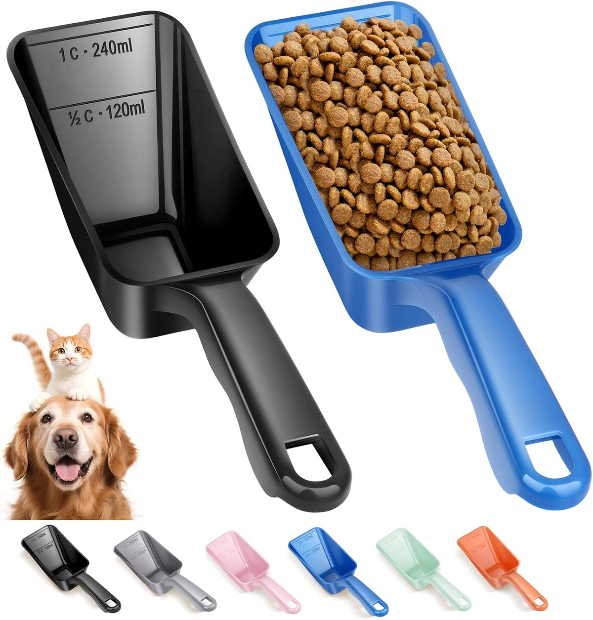 2-Pack Dog Food Scoop 1 Cup - Black and Blue