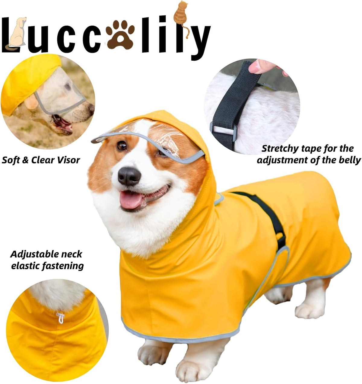 Dog Rain Jacket with Hood for Small Pet - Yellow / Medium - image 2