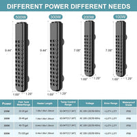 Submersible Aquarium Heater 100W/200W/300W/500W, Fish Tank Heater with high-Temperature Protection and Turtle Tank Heater with Automatic Power-Off When Leaving seawater or Freshwater.