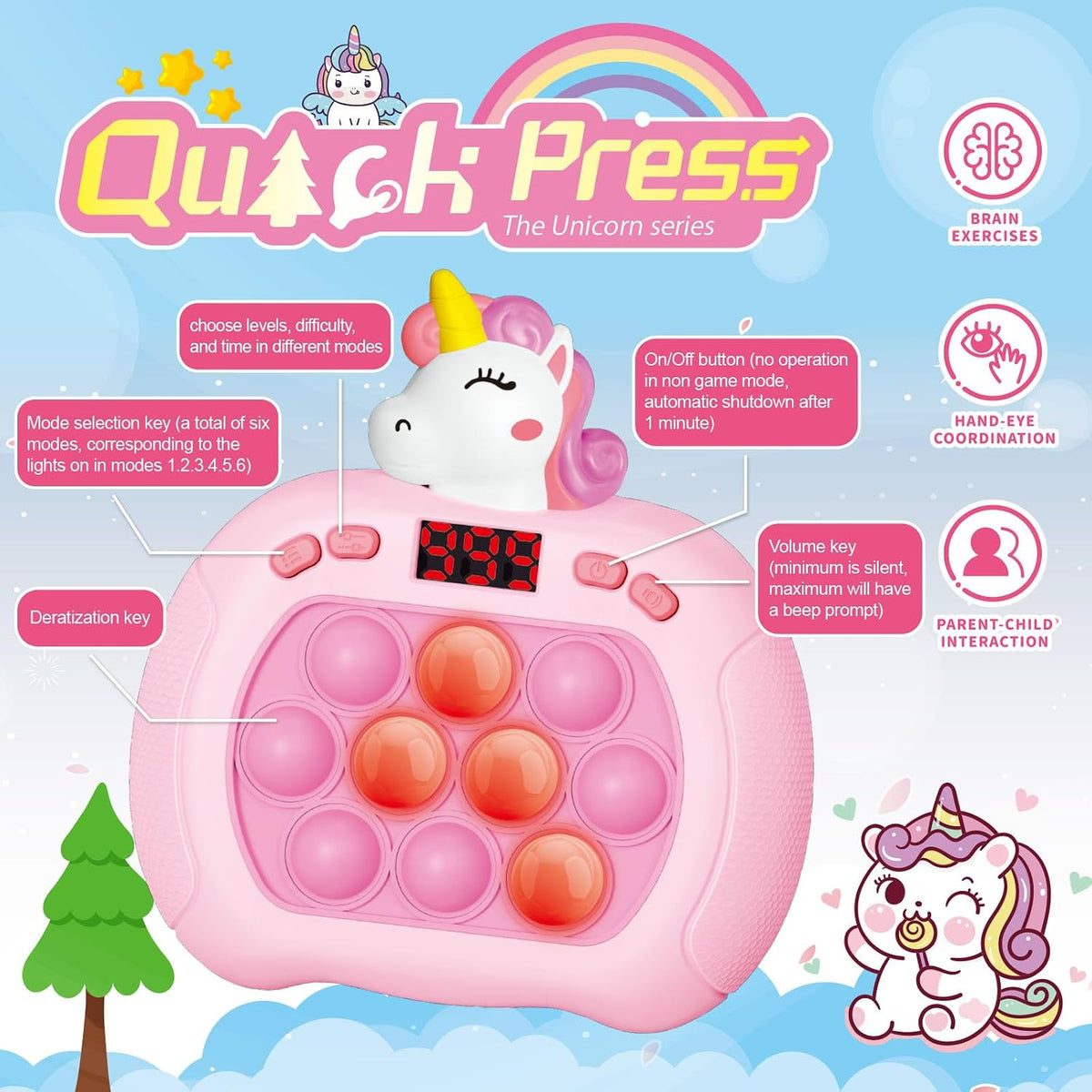 Pop Game, Light Up Fidget Toy for Kids & Adults - Pink Unicorn - image 2