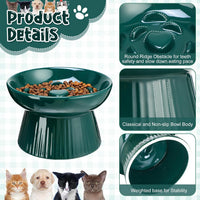 Tioncy 2 Pcs Ceramic Elevated Slow Feeder Cat Bowl - Dark Green, Blue / 2 - image 3