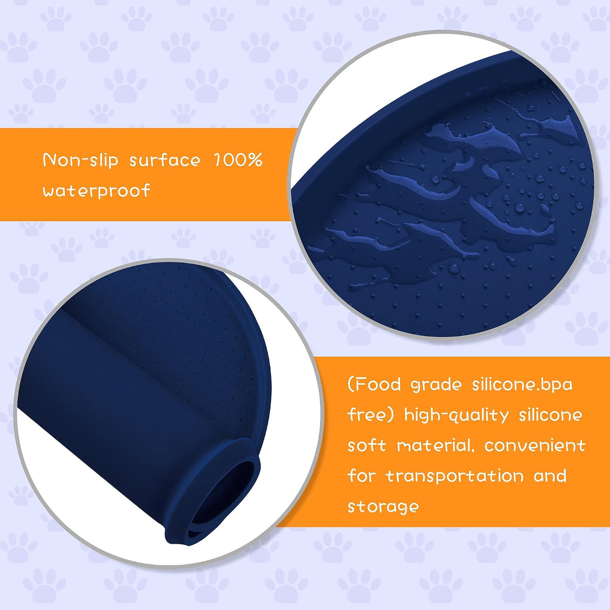 100% Waterproof 0.5" Raised Edge BPA Free Silicone Dog Food Mat - 24x16x0.5 Inch / Navy - image 3