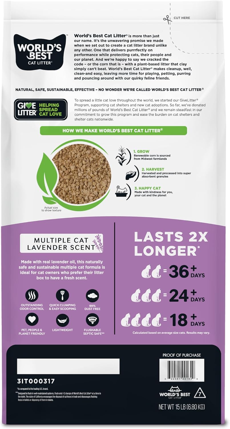 World's Best Cat Litter Lavender, Long-Lasting Odor Control - 15 pounds - image 3