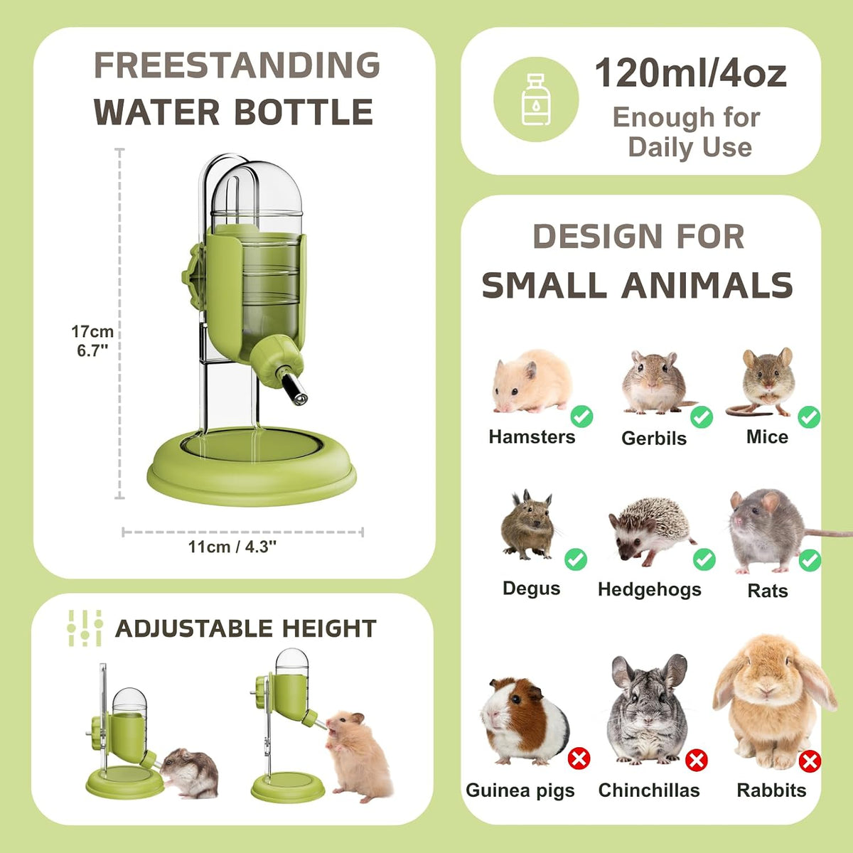 Hamster Water Bottle with Stand - Green / 4oz - image 4