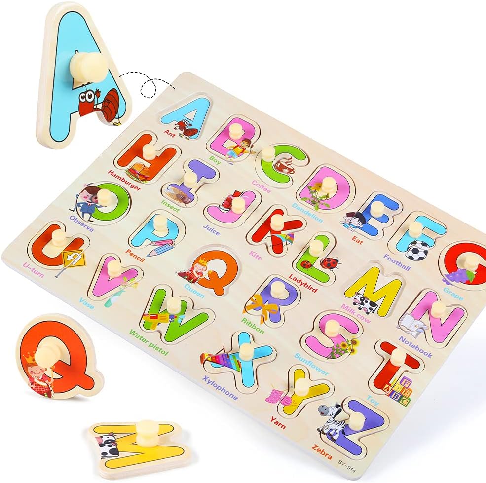 GRINNNIE Wooden Peg Puzzle for Toddlers 3 4 5 Years Old, Letters - 26 (Pack of 2) - image 4
