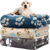 Rezutan Blanket for Large Dogs & Cats Soft Reversible Cute Paw 40"x31" – Essentials for Dogs - Gray/Blue/Beige(pack of 3) / Large,41x31inch