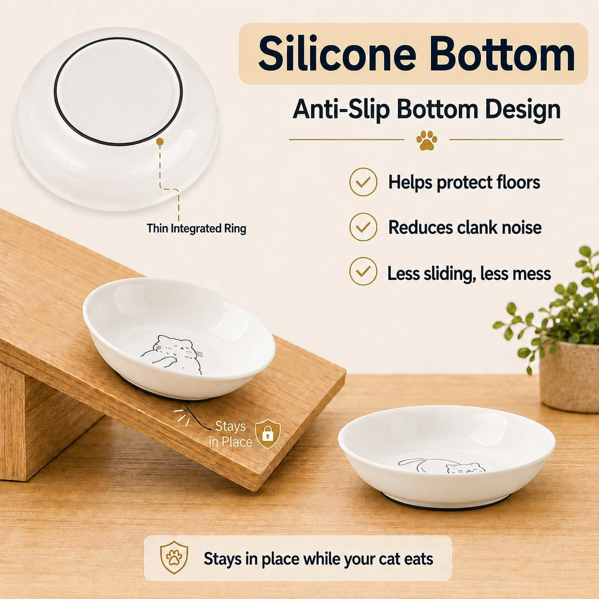 Non-Slip Cat Food Bowls, 6 Pack Whisker-Friendly Ceramic Bowls – Essentials for Cats - white-B - image 3