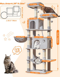 Taoqimiao Cat Tree, 67 in Tall Cat Tower with 2 Plush Cat Condos – Essentials for Cats - 73 inches / Light Gray - image 2