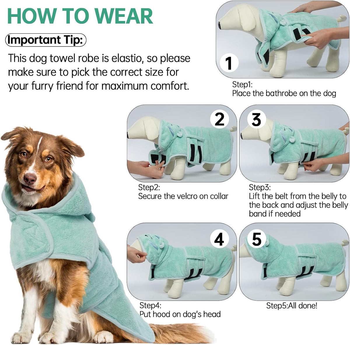 Dog Bathrobe, Fast Drying Coat - Small / Green - image 3