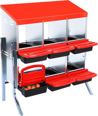 Nesting Boxes for Chickens, Chickens Laying Boxes for Chicken Coop with Legs, 6 Compartments Chicken Nesting Boxes, with Removable Tray, Easy Cleaning, for Hens Outdoor Chicken Coop Farm Yard, Red