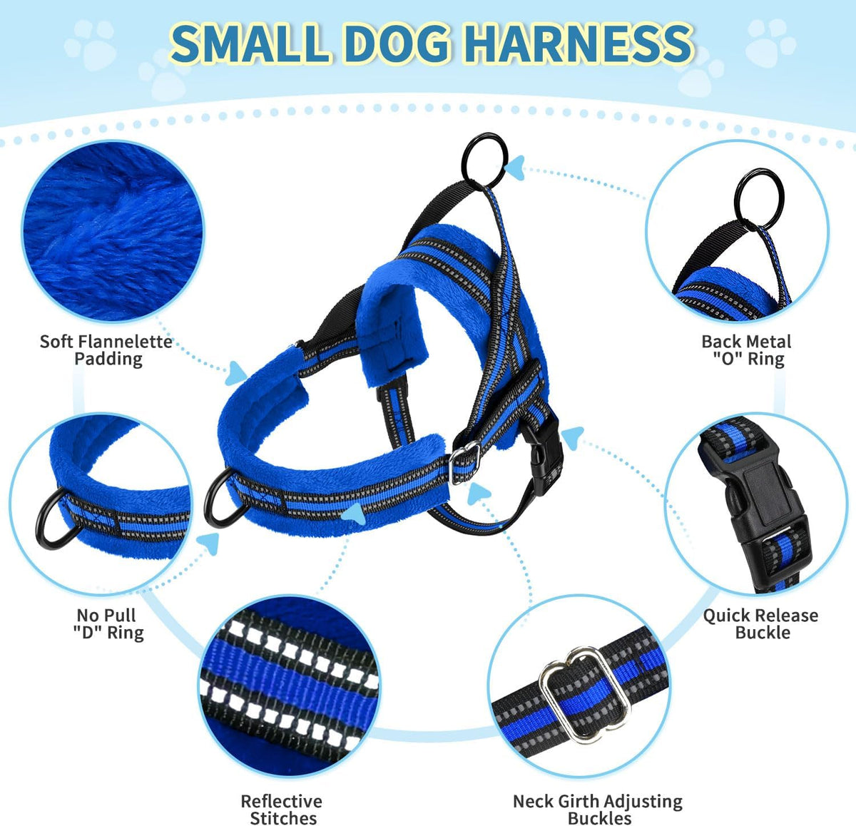 Lukovee Small Dog Harness and Leash Set, No Pull Soft Padded, XS - Blue / M ( Chest 19.7'' ~ 29.1'') - image 2