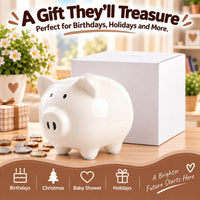 SOBEIT Piggy Bank for Kids Girls Boys, Glazed Ceramic Coin Bank - Style 1 White - image 4