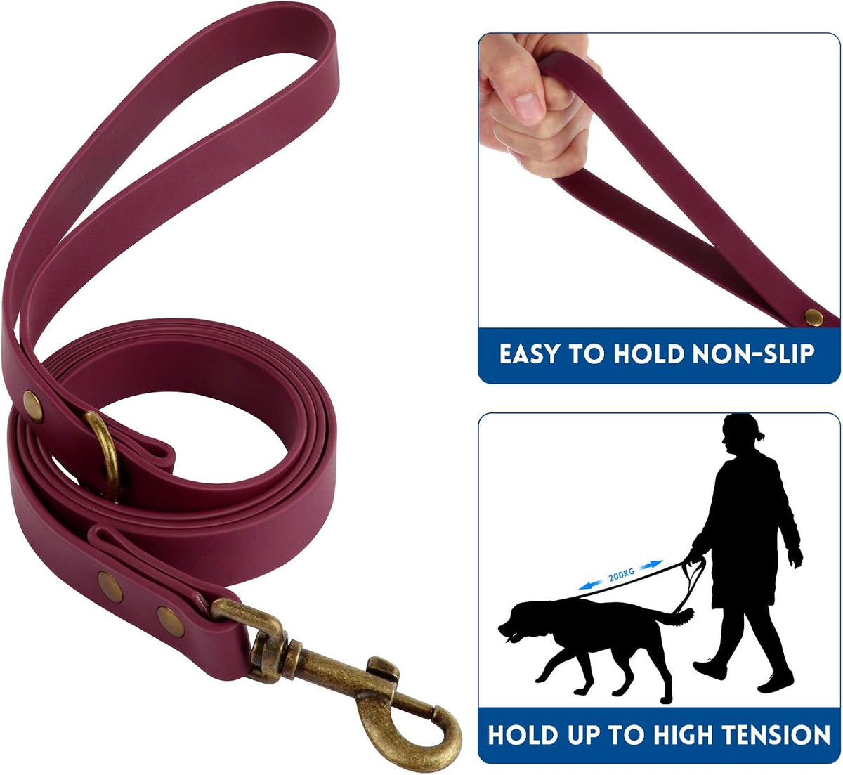 Wisedog Rubber Dog Collar with Quick Release, XS 8.5"-12" - Burgundy / XL(Collar:16"- 25.5";Leash:6 ft) - image 3
