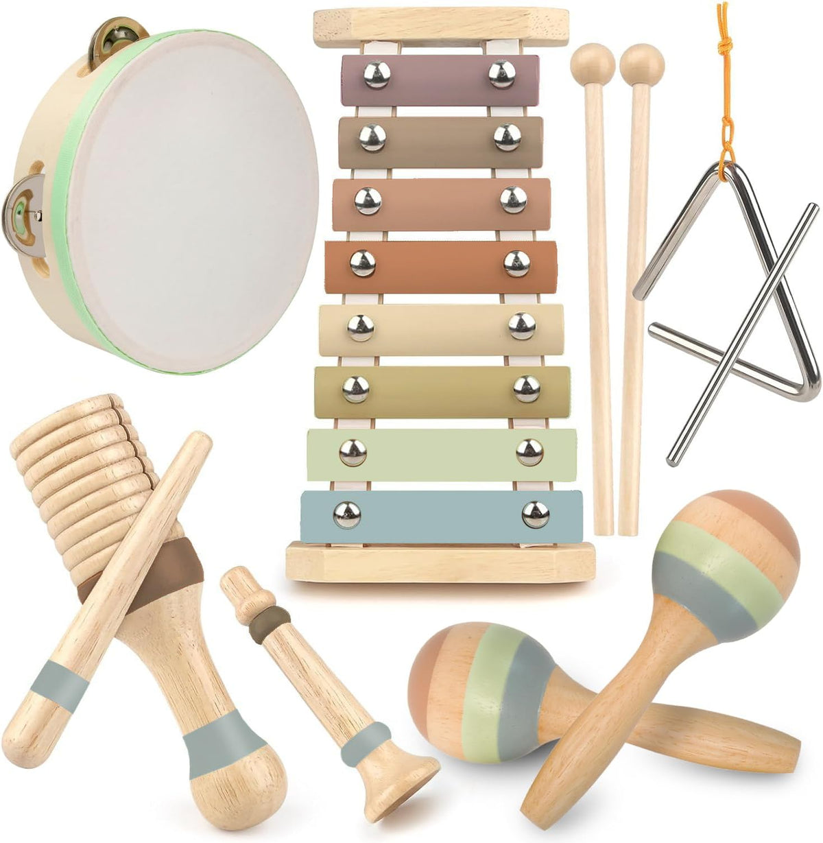 Stoie’s Wooden Musical Instruments for Kids Ages 3+ - Wooden boho set