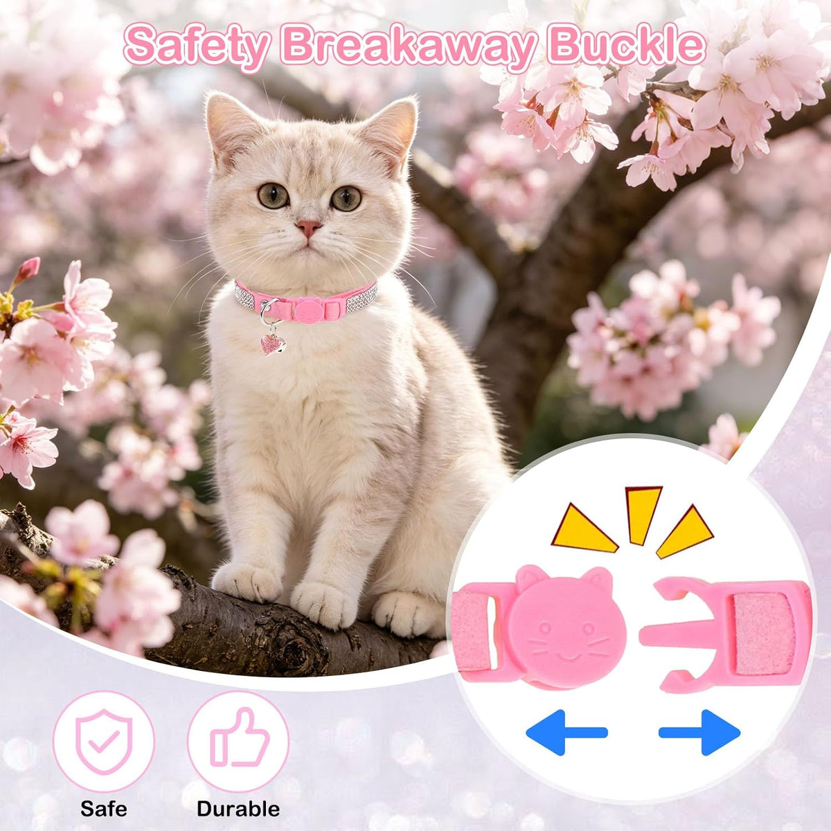 Rhinestone Cat Collar Breakaway, Bling Sparkly Diamond - Flower Pink / 8"-12" Cats / Mini Dogs - image 3