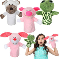 Roundfunny animal hand puppets set of 4: cow, frog, duck and sheep with movable mouths