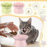Layhit 2 Pack Raised Slow Feeder Cat Bowls Ceramic Elevated Cat Food - Green, Pink - image 4