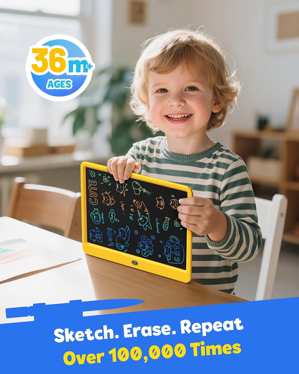 TEKFUN LCD Writing Tablet for Kids, Mess Free Doodle Board - Yellow / 12 inch - image 2