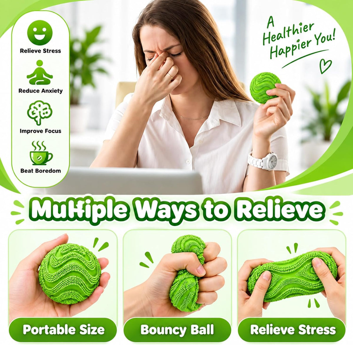 Fuzz Ball Squishy Stress Ball - Green Ball - image 2