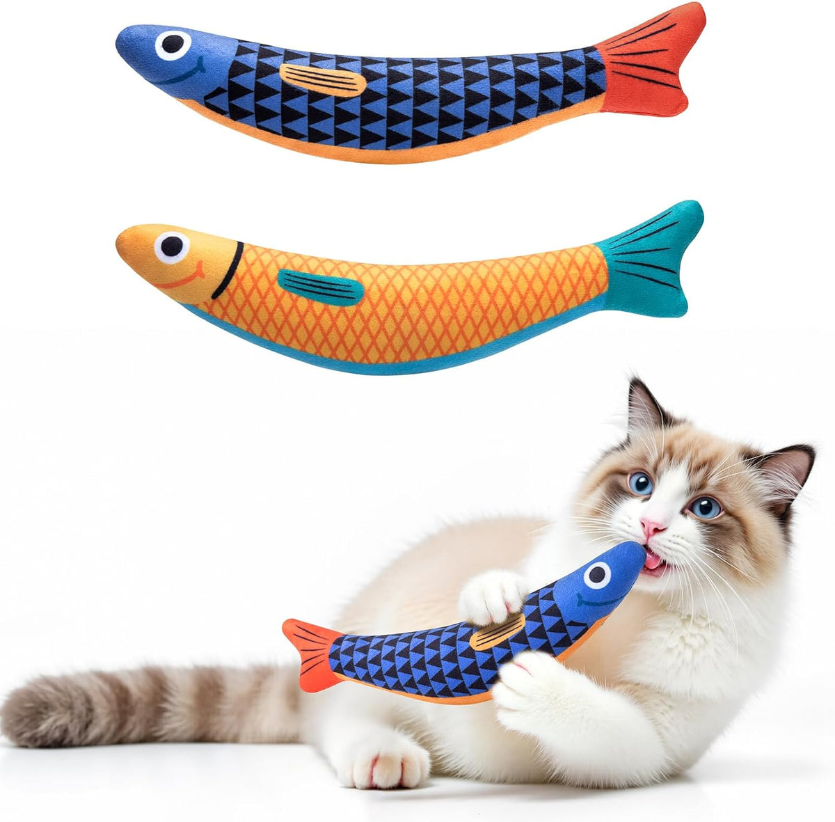 PetBusy Cat Toys with [5000 mg A+Natural Catnip & Silvervine] Kicker - Blue+Yellow