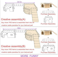Large Guinea Pig Castle, Natural Wood Rabbit House with Ladder and Hay Feeder, Small Animal Hideout for Rabbit Guinea Pig Hedgehog Chinchilla