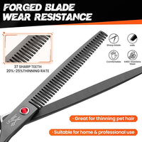 JASON 7.5" Dog Grooming Scissor - Professional Thinning Shear with 37 Teeth Japanese Stainless Steel Blender Scissors for Dogs, Cats and Other Pets (Thinning, Black)