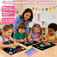 ZMLM 100Pcs Rainbow Scratch Paper Art Gifts - Pink / 7.2 x 5 inch - image 4
