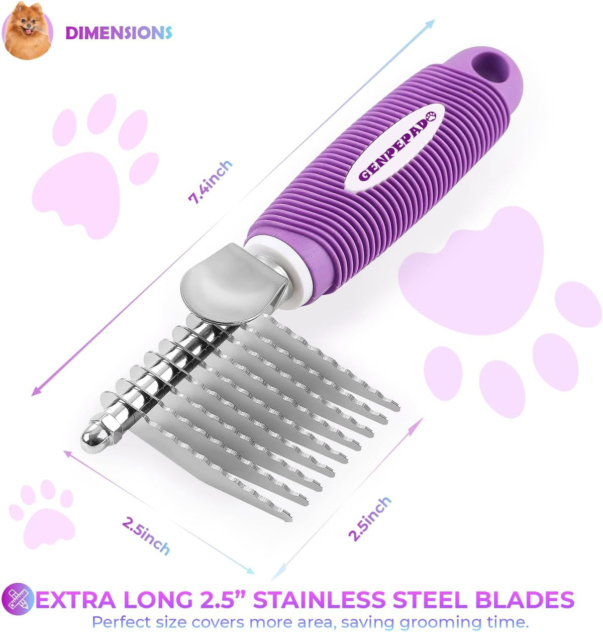 GENPEPADO Dematting Undercoat Rake Comb for Dogs & Cats with Long - image 3
