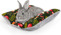 15"x14" Soft Plush Rabbit Bed Washable Cuddle Mat for Small Pets – Daily Care for Small Pets - Green Mushrooms / Medium
