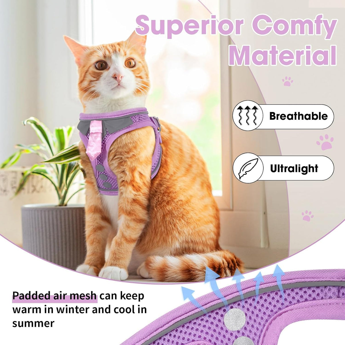 Cat Harness and Leash Set for Walking Escape Proof Vest for Kitten – Essentials for Cats - Purple / Small - image 3