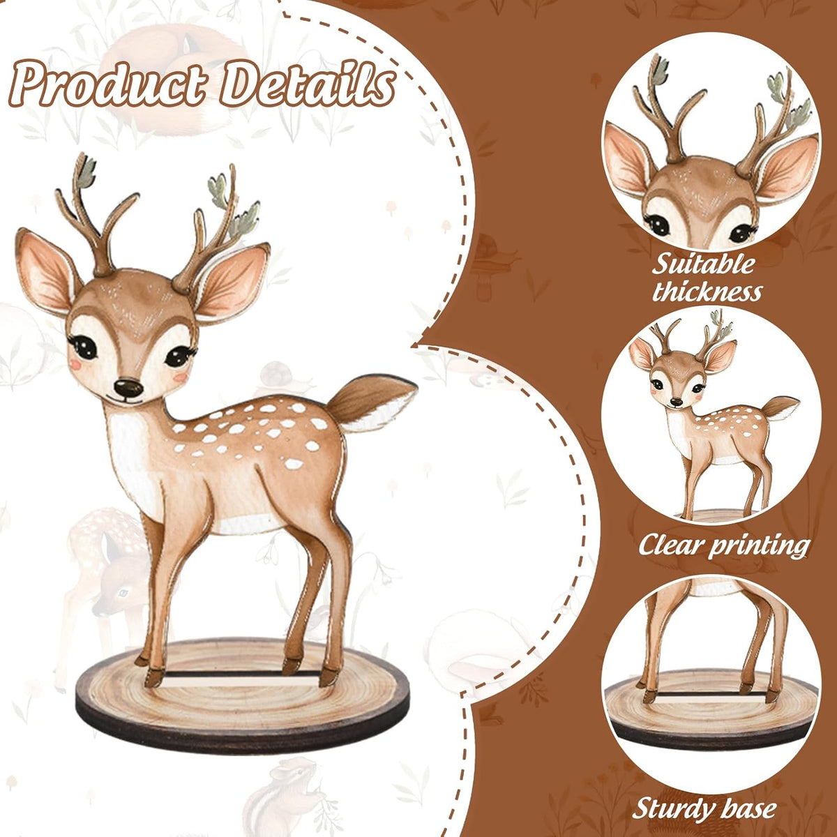 FYSUIMU woodland animal table centerpieces, 12 painted wooden signs standing in matching bases - view 10