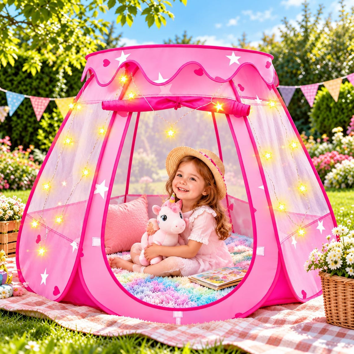 DISHIO Ball Pits with 50 Balls - Pink-with Rainbow Rug - image 2