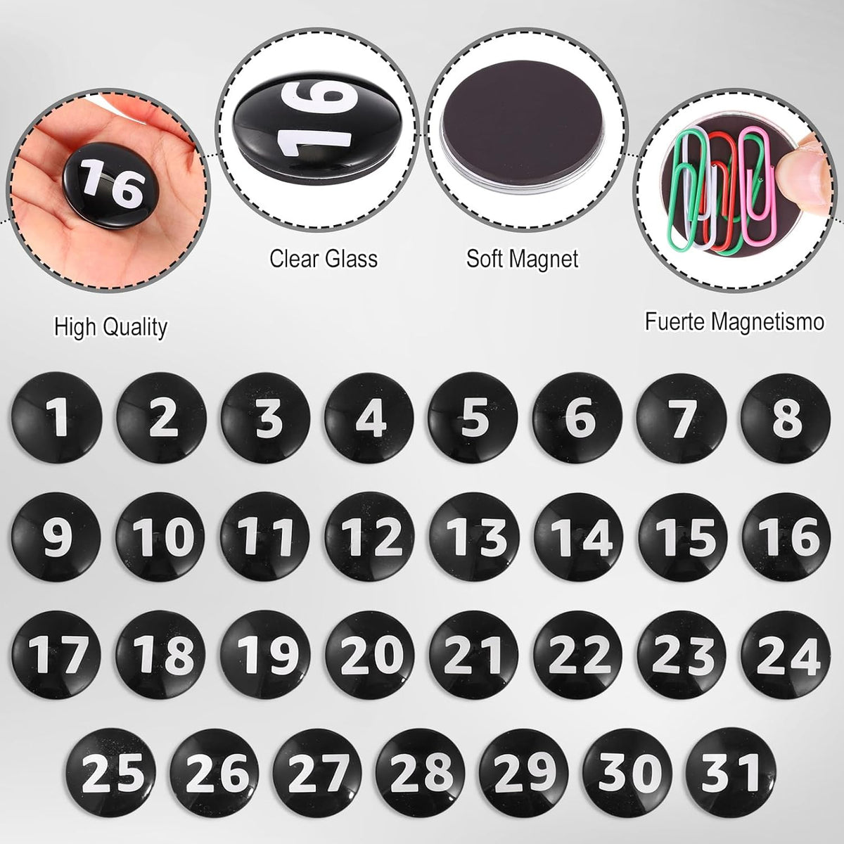 Tellegloww 1-31 magnetic calendar numbers in dark rainbow glass - view 36
