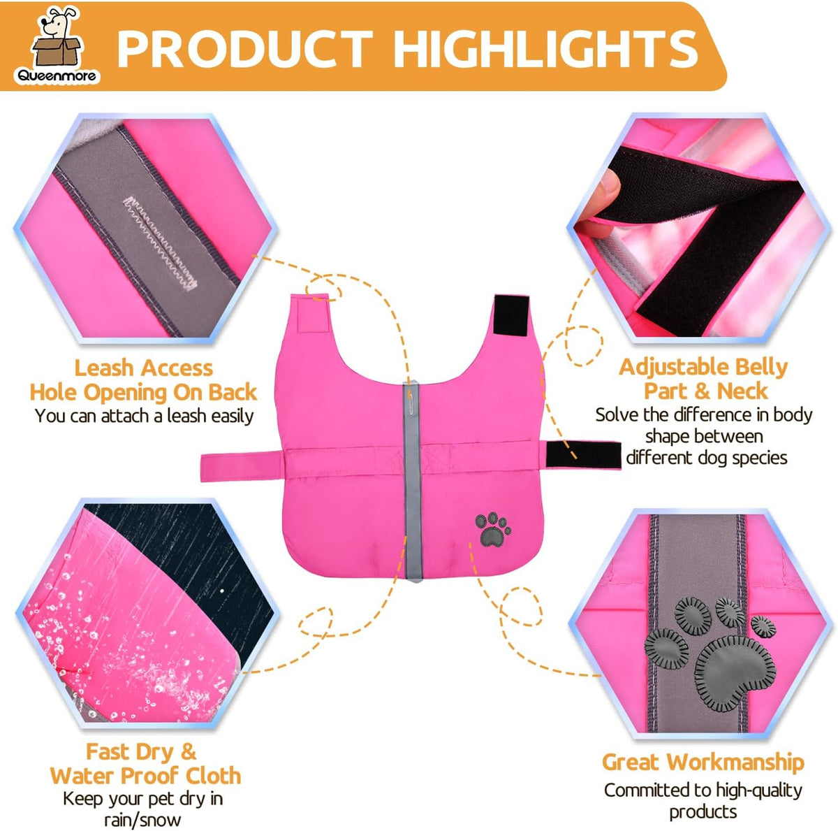 Queenmore Cold Weather Dog Coats Loft Reversible Winter Fleece Dog - X-Small / Pink - image 3