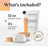 Azuna Air Freshener & Odor Eliminator for Strong Odor | 2 Room Kit Includes (2) Empty Luxe Glass Jar & 12oz Gel Refill with Tea Tree Essential Oil | Simply Citrus | Last 60-90 Days