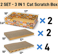 Set of 2 Cardboard Cat Scratchers, 6 Pcs Corrugated Cat Scratch Pad with 2 Boxes, Cute Reversible Kitty Sofa Bed, Refillable Wave Shaped Lounge, Interactive Kitten Toy for Indoor Cats