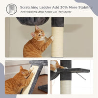 PEQULTI Floor to Ceiling Cat Tree, Tall Cat Tower, Adjustable Height (83''-108'') 5 Levels Climbing Tree for Indoor Cats with Cat Condo, Cozy Hammock and Scratching Post, Smoky Grey