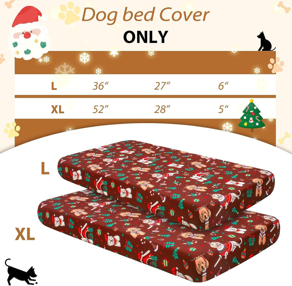 Dog Bed Covers Replacement Washable Elastic Edged 36" x 27" x 6" – Essentials for Dogs - Christmas DR / 52.0"L x 28.0"W x 5.0"Th - image 3