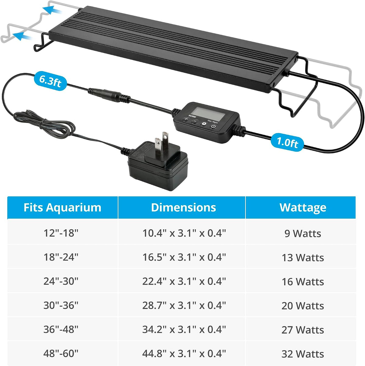 NICREW C10 Plant Aquarium Light, 13W, Full Spectrum with Timer - 24 - 30 in - image 2