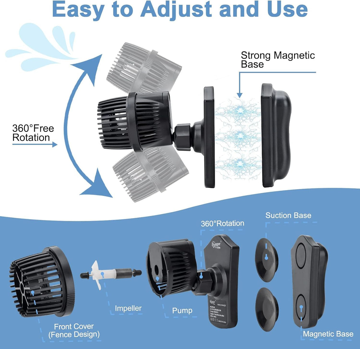 hygger 1050 GPH Aquarium Wave Maker Pump with Strong Magnetic Suction - 1050GPH (5W) - image 2