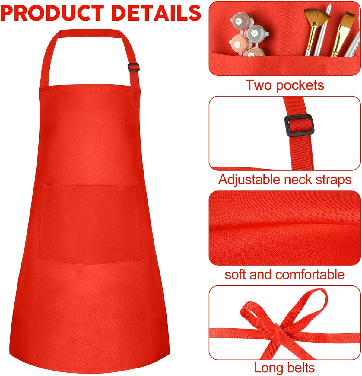 5 Pack Kids Apron Adjustable Children Apron with 2 Pockets Children - Red / 15 - image 3