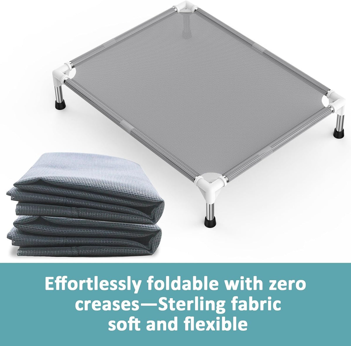 Elevated Dog Bed with Teslin Cooling Fabric, Lightweight Dog Cot - M-Gray - image 2