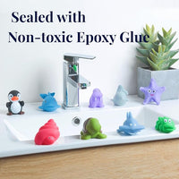 XY-WQ Bath Toys No Hole, for Infants& Toddlers, No Hole Bathtub Toys (Sea Animals Ⅱ, 9 Pcs with Mesh Bag)