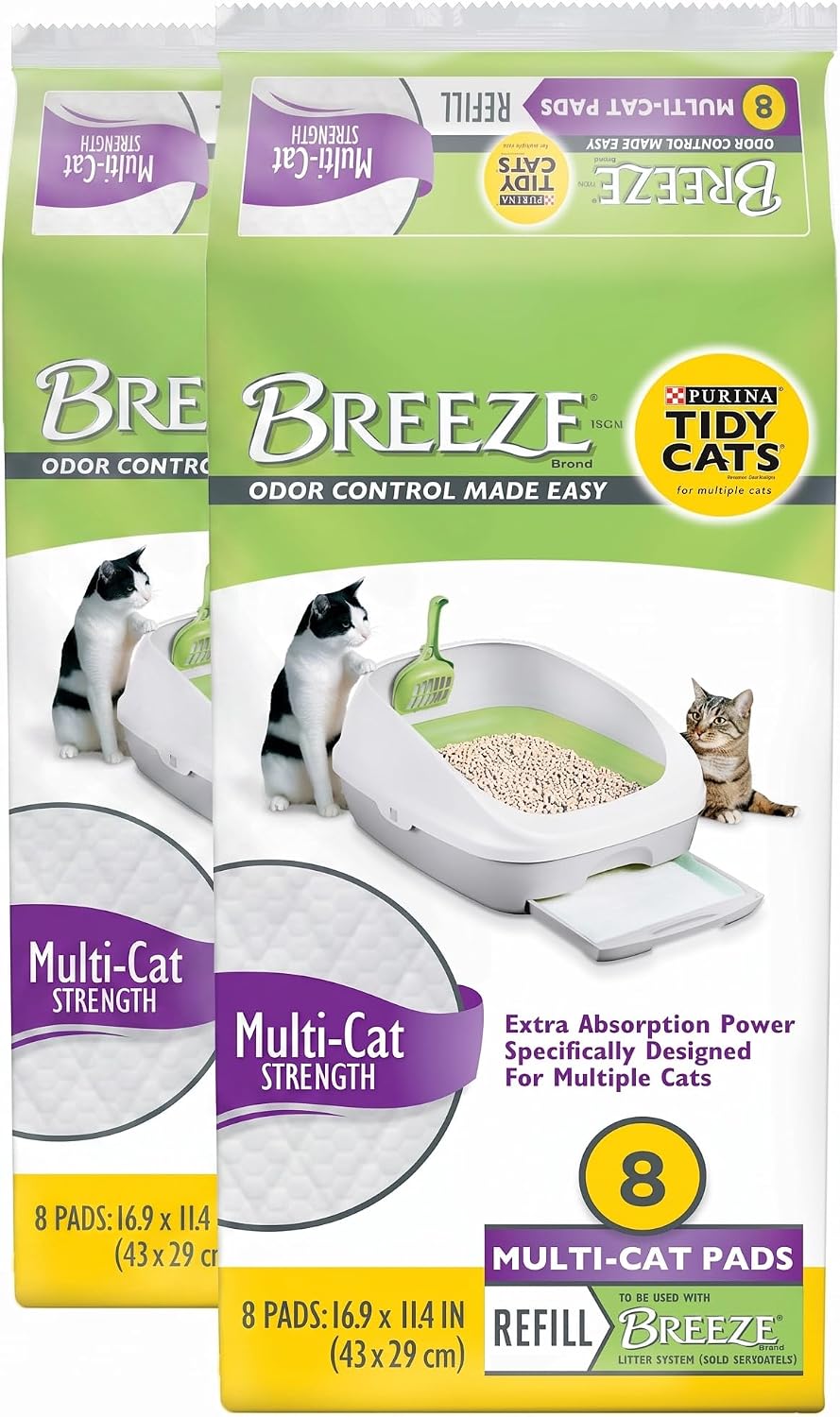 Purina Tidy Cats Cat Litter Breeze Pads Refill Pack Multi Cat Litter - 8 Count (Pack of 2)