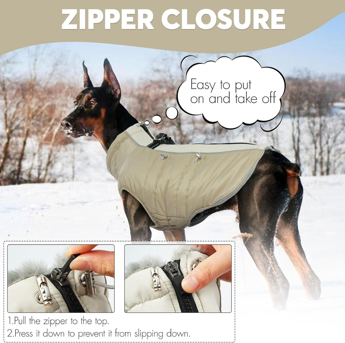 Waterproof fleece-lined dog winter coat with built-in harness and reflective strips - view 4